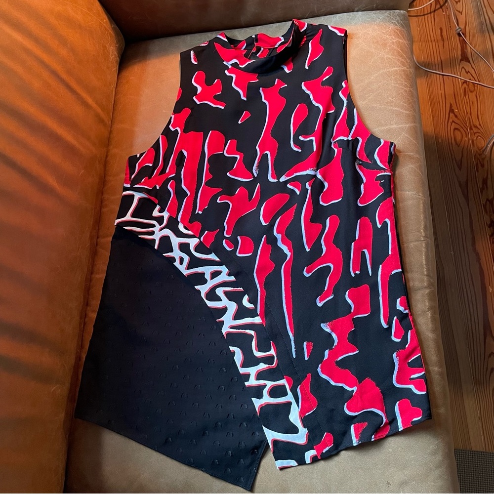 Proenza Schouler asymmetrical animal red black printed white made in usa silk